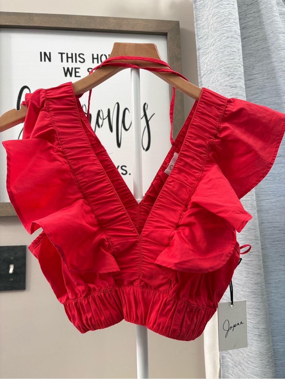 Japna Red Ruffle V-Neck Crop Top